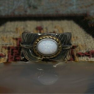 Calm Feather Australian Mintabie Sparkling Center Antique High Dome Opal Ring